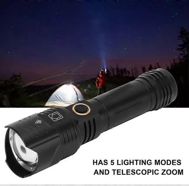 Alt view image 3 of 5 - Ecocleanpath 10000 Lumens Rechargeable Tactical Flashlight, 5 Modes Zoomable LED Torch, IPX5 Waterproof, Black