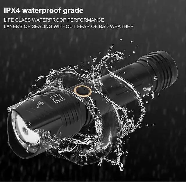 Alt view image 4 of 5 - Ecocleanpath 10000 Lumens Rechargeable Tactical Flashlight, 5 Modes Zoomable LED Torch, IPX5 Waterproof, Black
