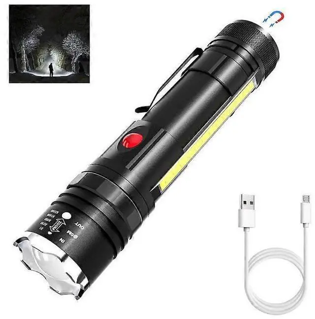 Main image of Ecocleanpath 2000 Lumen Magnetic LED Flashlight, 4 Modes Zoomable & USB Rechargeable, IPX6 Waterproof for Camping Hiking (Black)
