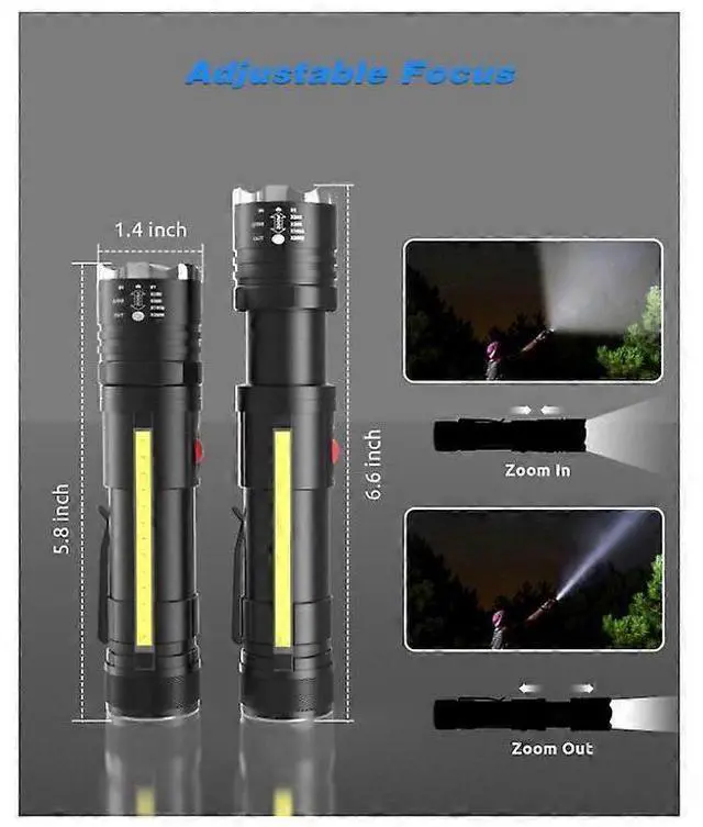 Alt view image 4 of 5 - Ecocleanpath 2000 Lumen Magnetic LED Flashlight, 4 Modes Zoomable & USB Rechargeable, IPX6 Waterproof for Camping Hiking (Black)