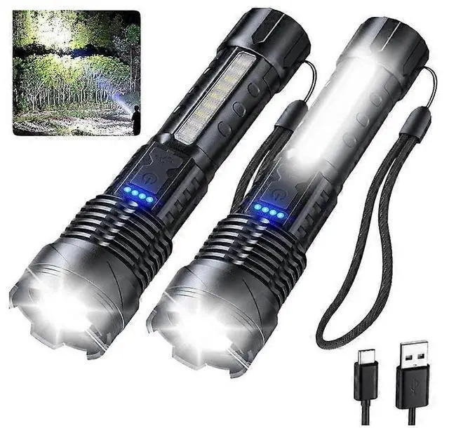 Main image of Ecocleanpath Rechargeable High Lumens Flashlight 2-Pack, 7 Modes, USB-C, IPX6 Waterproof, Zoomable Tactical Light (Black)