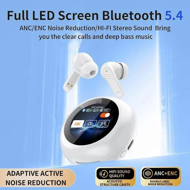 Alt view image 2 of 5 - Wireless Earbuds Bluetooth 5.4, ANC/ENC Noise Cancelling, IPX5 Waterproof, HiFi Stereo Sound, Smart Touch (White)