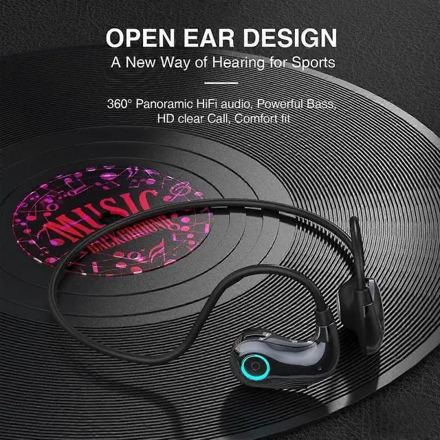 Alt view image 2 of 5 - Bluetooth 5.4 Open Ear Headphones - Bass Boost, IPX5 Sweatproof, Glasses Compatible (Black)