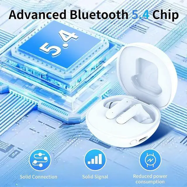 Alt view image 3 of 5 - Wireless Earbuds Bluetooth 5.4, ANC/ENC Noise Cancelling, IPX5 Waterproof, HiFi Stereo Sound, Smart Touch (White)