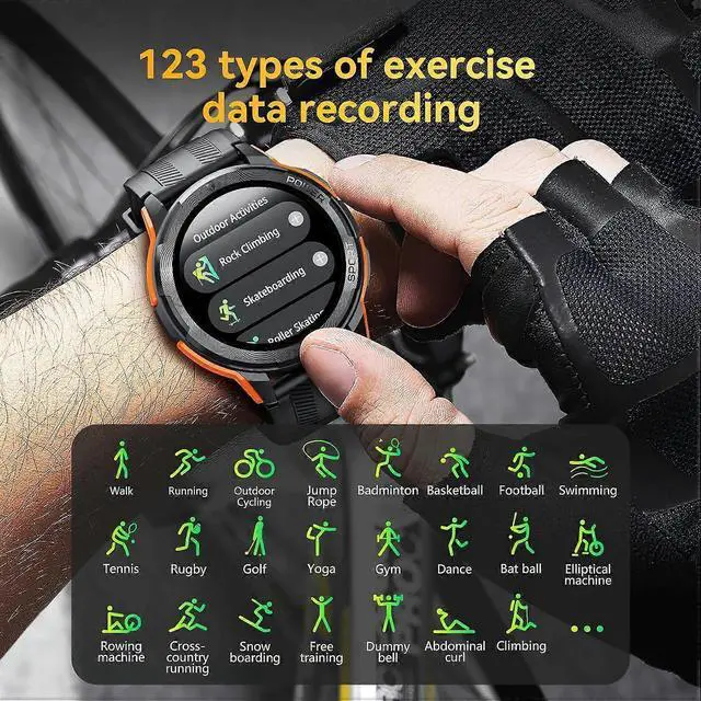 Main image of Ecocleanpath Military Smart Watch for Men & Women, 410mAh Battery, Waterproof Rugged Fitness Tracker, 123+ Sport Modes