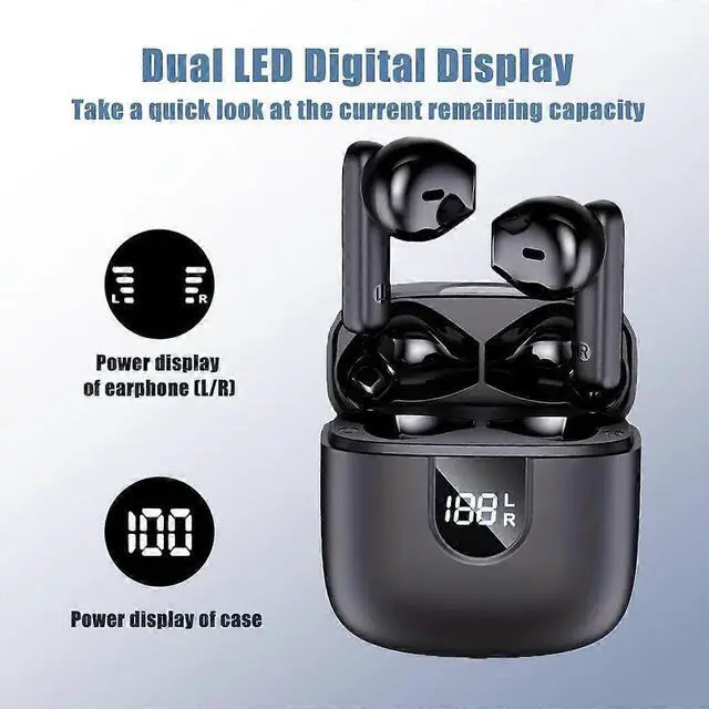 Alt view image 4 of 5 - Wireless Earbuds Bluetooth 5.3, Deep Bass Noise Cancelling, LED Power Display, IP7 Waterproof (White)