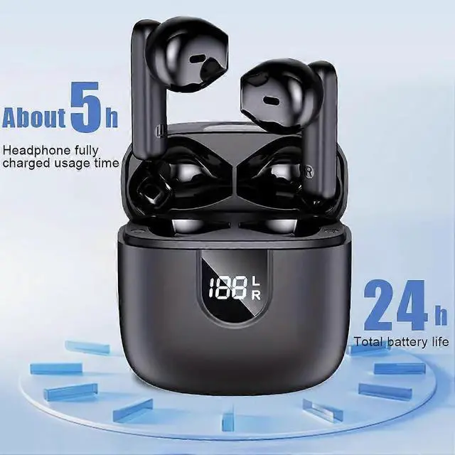 Alt view image 5 of 5 - Wireless Earbuds Bluetooth 5.3, Deep Bass Noise Cancelling, LED Power Display, IP7 Waterproof (White)