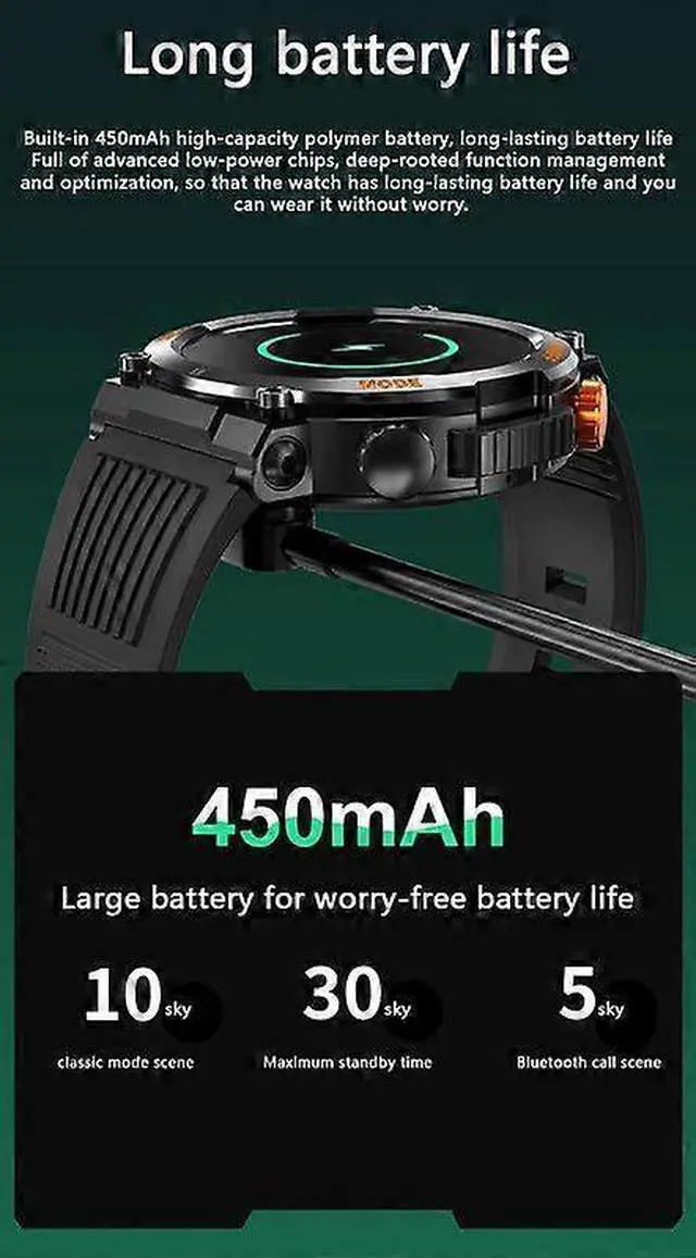 Alt view image 2 of 5 - Ecocleanpath 1.46" Smart Watch, 100 Sports Modes, 30-Day Battery, IP67 Waterproof, Orange for iOS/Android