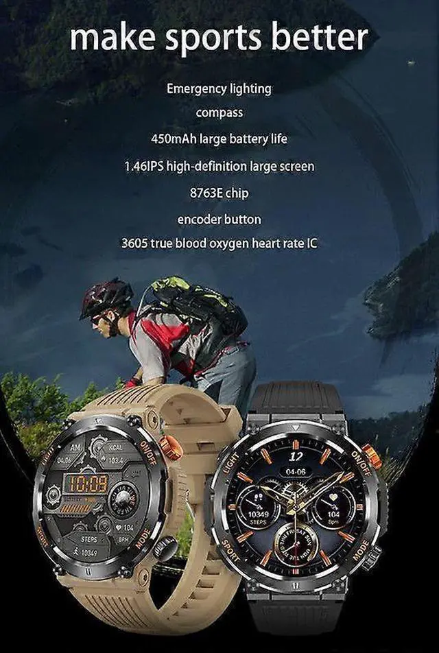 Alt view image 3 of 5 - Ecocleanpath 1.46" Smart Watch, 100 Sports Modes, 30-Day Battery, IP67 Waterproof, Orange for iOS/Android