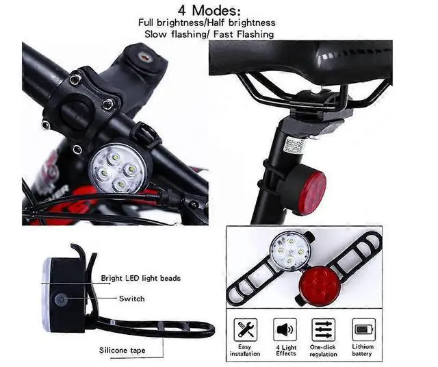 Alt view image 2 of 5 - EcocleanpathUSB Rechargeable Bike Light Set, 4-Mode Waterproof LED Lights for Mountain & Road Bikes (Black)