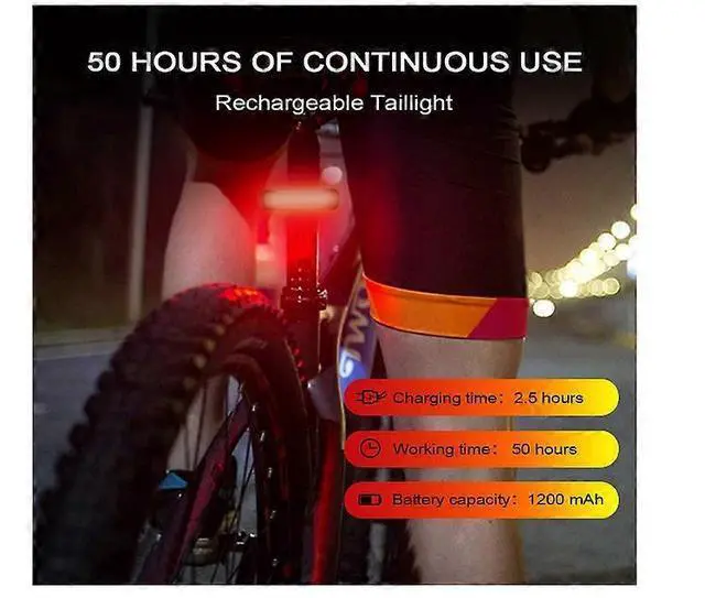 Alt view image 3 of 5 - EcocleanpathBike Tail Light 2 Pack, 1200mAh 50H Runtime, Ultra Bright LED Rear Light, 5 Modes, IPX5 Waterproof (Black)