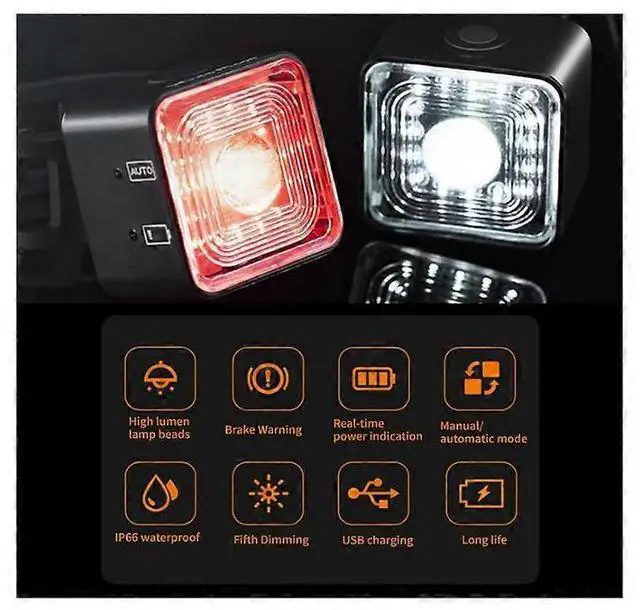 Alt view image 3 of 5 - EcocleanpathUSB Rechargeable Bike Light Set with Brake Alarm, Waterproof LED Front & Rear Lights for Safe Cycling (Black)