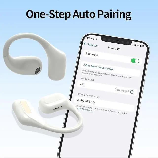 Alt view image 5 of 5 - Bluetooth 5.3 Open-Ear Headphones, 18H Playtime Noise Cancelling, Sweatproof for Running/Fitness (White)