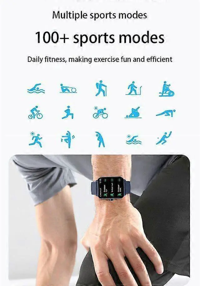 Alt view image 5 of 5 - Ecocleanpath 1.8" Smart Watch, 100 Sports Modes, Heart Rate & Blood Oxygen Monitor, iOS/Android Compatible, Black