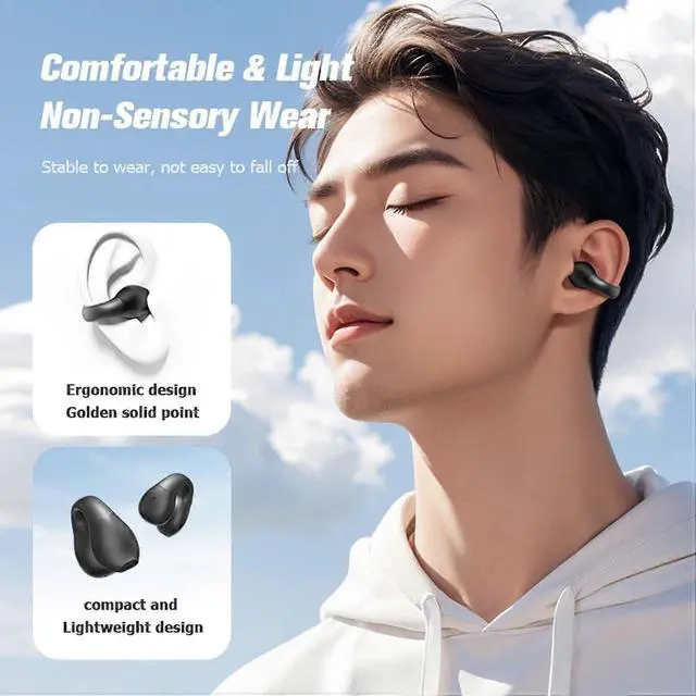 Alt view image 4 of 5 - OWS Bluetooth 5.4 Air Conduction Earphones - Ergonomic Clip-On, 24H Battery, White