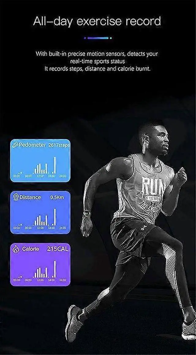 Alt view image 2 of 5 - Ecocleanpath Men's Smart Watch IP68 Waterproof, Fitness Tracker with Heart Rate & Blood Oxygen Monitor, Black