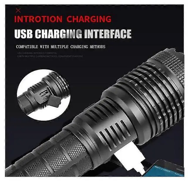 Alt view image 4 of 5 - Ecocleanpath XHP70.2 LED Flashlight, USB Rechargeable Zoomable Waterproof Torch, 26650 Battery Work Light (Black)