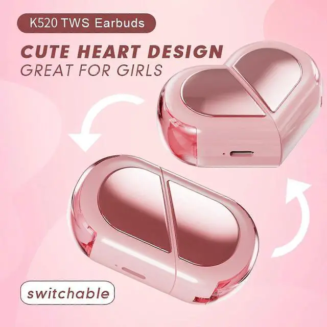 Alt view image 2 of 5 - Cute Heart-Shaped Wireless Earbuds, Bluetooth 5.3, 24H Battery, Mini Design for Girls & Kids (Black)