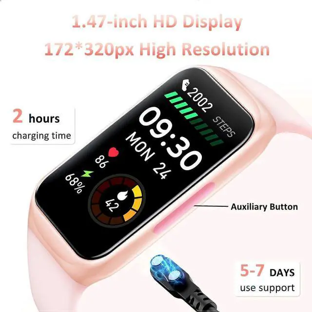 Alt view image 3 of 5 - Ecocleanpath Smart Watch 1.47" Fitness Tracker with Heart Rate, Blood Oxygen, Sleep Monitor & Notifications (Black)