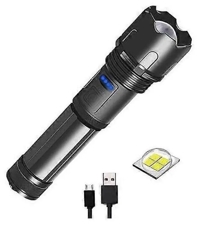 Main image of Ecocleanpath Super Bright 10000 Lumen Rechargeable LED Tactical Flashlight, USB Zoomable & IPX4 Water-Resistant (Black)