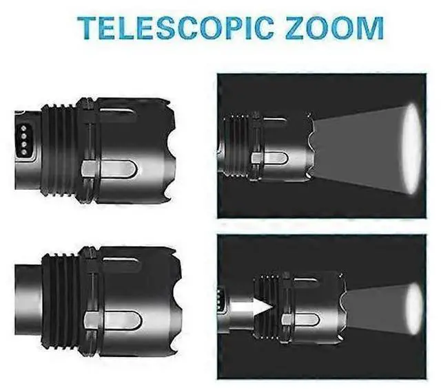 Alt view image 4 of 5 - Ecocleanpath Super Bright 10000 Lumen Rechargeable LED Tactical Flashlight, USB Zoomable & IPX4 Water-Resistant (Black)