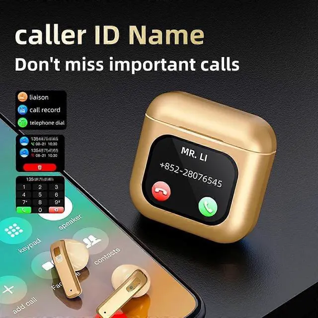 Alt view image 3 of 5 - Gold Bluetooth 5.2 Earbuds with 2.01" Touch Screen Case, 8G MP3 Storage & Noise Cancelling