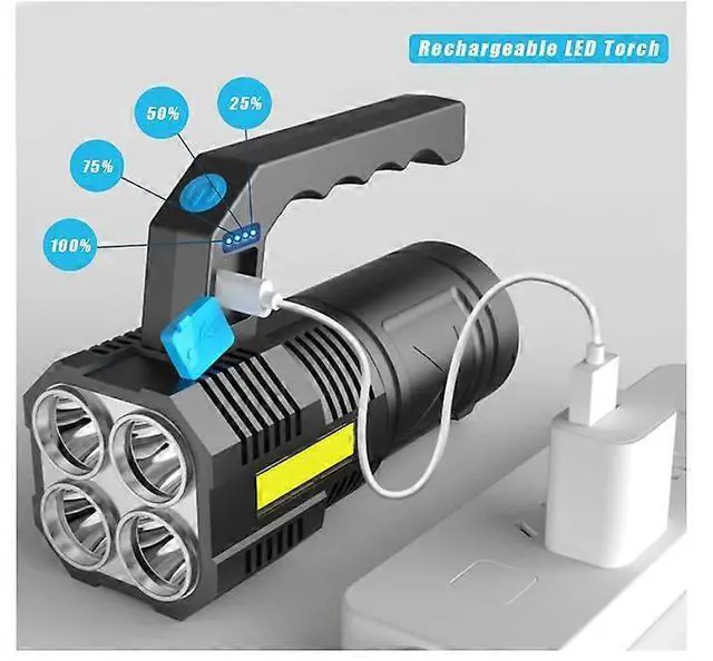 Alt view image 5 of 5 - Ecocleanpath Rechargeable LED Flashlight, 500m Spotlight, 4 Modes, Waterproof Work Light, Black