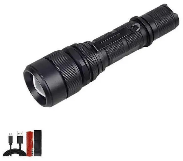 Main image of Ecocleanpath XM-L2 U3 LED Flashlight, USB Rechargeable Zoomable Torch with Remote Switch & Nylon Jacket (Black)