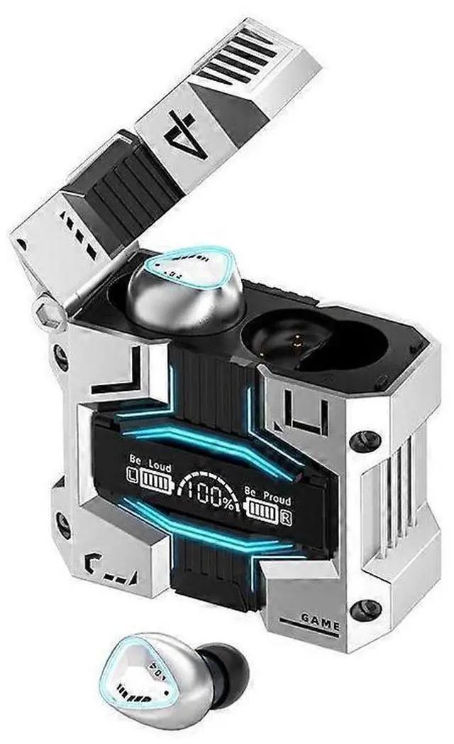 Main image of Silver True Wireless Earbuds with ENC, Bluetooth 5.3, IPX7 Waterproof & 2200mAh Power Bank