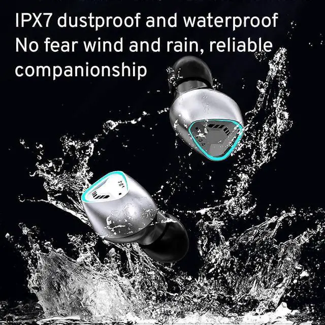 Alt view image 2 of 5 - Silver True Wireless Earbuds with ENC, Bluetooth 5.3, IPX7 Waterproof & 2200mAh Power Bank