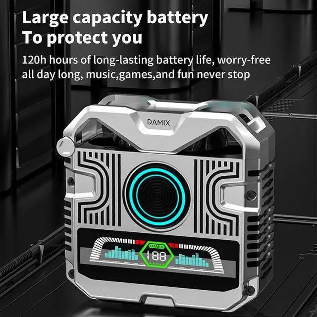 Alt view image 2 of 4 - Punk TWS Wireless Earphones Bluetooth 5.3 with Digital Display, 8mm Drivers & Low Latency (Silver)