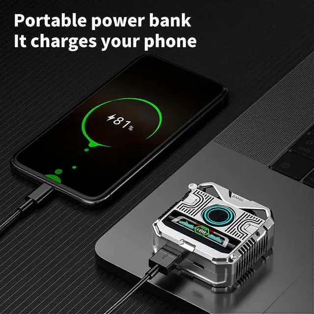 Alt view image 3 of 4 - Punk TWS Wireless Earphones Bluetooth 5.3 with Digital Display, 8mm Drivers & Low Latency (Silver)