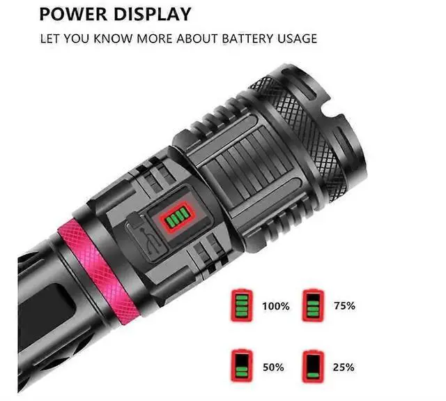 Alt view image 4 of 5 - Ecocleanpath Rechargeable LED Flashlight, 1000-Yard Zoom, 4 Modes, IPX4 Water Resistant for Outdoor & Emergency (Black)