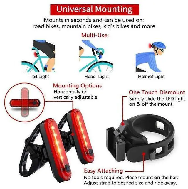 Alt view image 2 of 5 - Ecocleanpath(2 Pack) USB Rechargeable Bike Tail Light, 4 Mode LED Cycling Safety Flashlight, Black