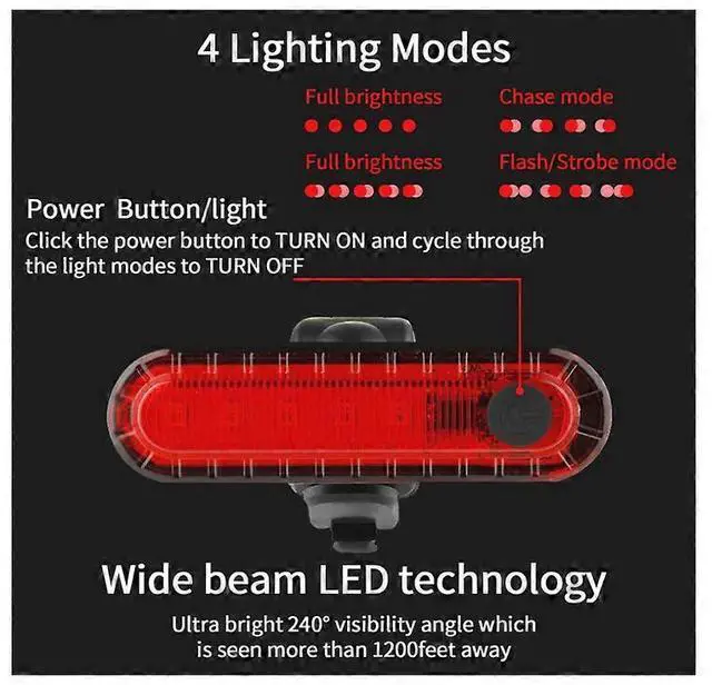 Alt view image 3 of 5 - Ecocleanpath(2 Pack) USB Rechargeable Bike Tail Light, 4 Mode LED Cycling Safety Flashlight, Black