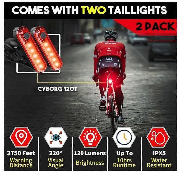 Alt view image 4 of 5 - Ecocleanpath(2 Pack) USB Rechargeable Bike Tail Light, 4 Mode LED Cycling Safety Flashlight, Black