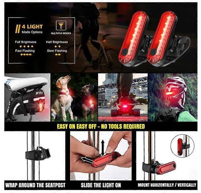 Alt view image 5 of 5 - Ecocleanpath(2 Pack) USB Rechargeable Bike Tail Light, 4 Mode LED Cycling Safety Flashlight, Black