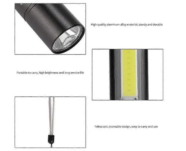 Alt view image 5 of 5 - Ecocleanpath XPR+COB LED Flashlight, USB Rechargeable Torch for Outdoor Camping & Emergency (Black)