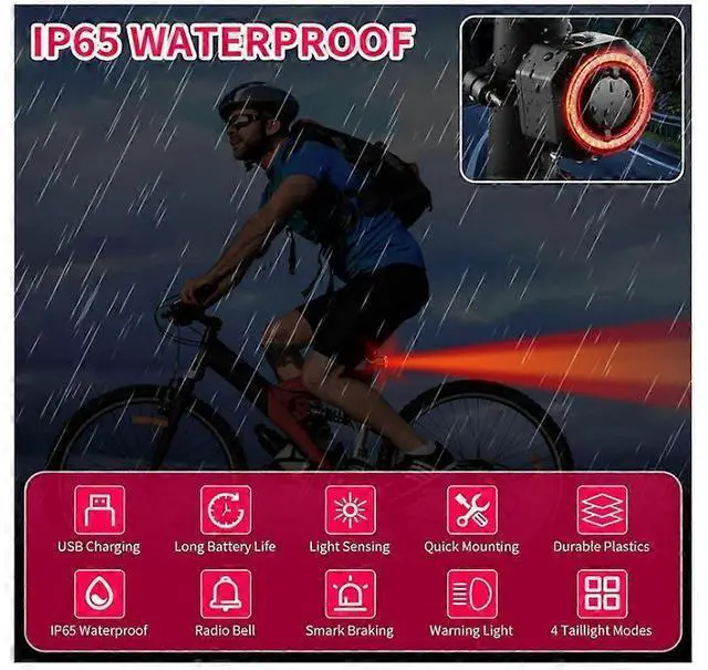 Alt view image 2 of 5 - EcocleanpathSmart Bike Tail Light Alarm with Remote | 4-in-1 Brake Light, Anti-Theft Horn, USB-C Rechargeable (Black)