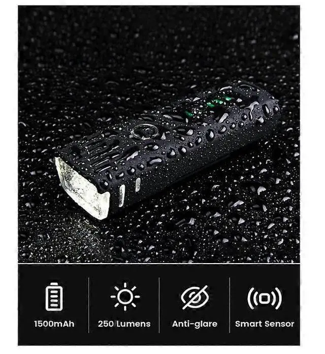 Alt view image 2 of 5 - EcocleanpathSmart Sensor Bike Headlight 250 Lumens, USB Rechargeable, IPX6 Waterproof Cycling Light (Black)