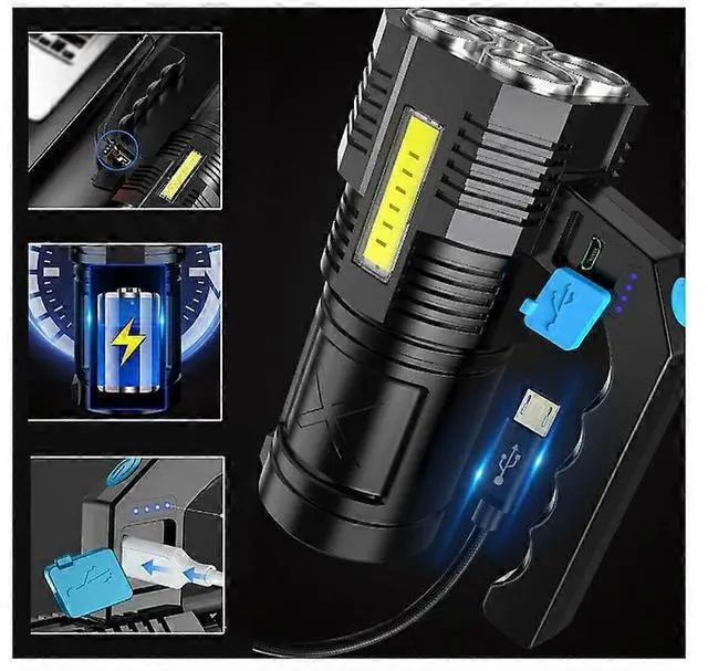 Alt view image 4 of 5 - Ecocleanpath Rechargeable LED Flashlight, 500m Spotlight, 4 Modes, Waterproof Work Light, Black