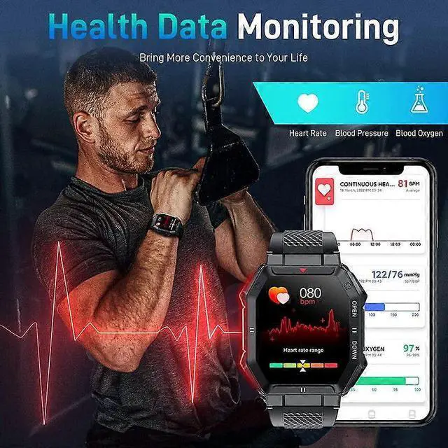 Alt view image 5 of 5 - Ecocleanpath Military Smart Watch for Men, 1.85" HD Display, Heart Rate Monitor, Fitness Tracker, iPhone/Android Compatible