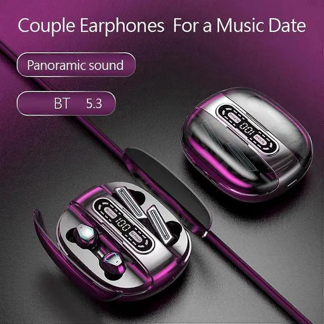 Alt view image 4 of 5 - Bluetooth 5.3 Wireless Earbuds with Digital Display, IPX7 Waterproof, Noise Cancelling (Black)