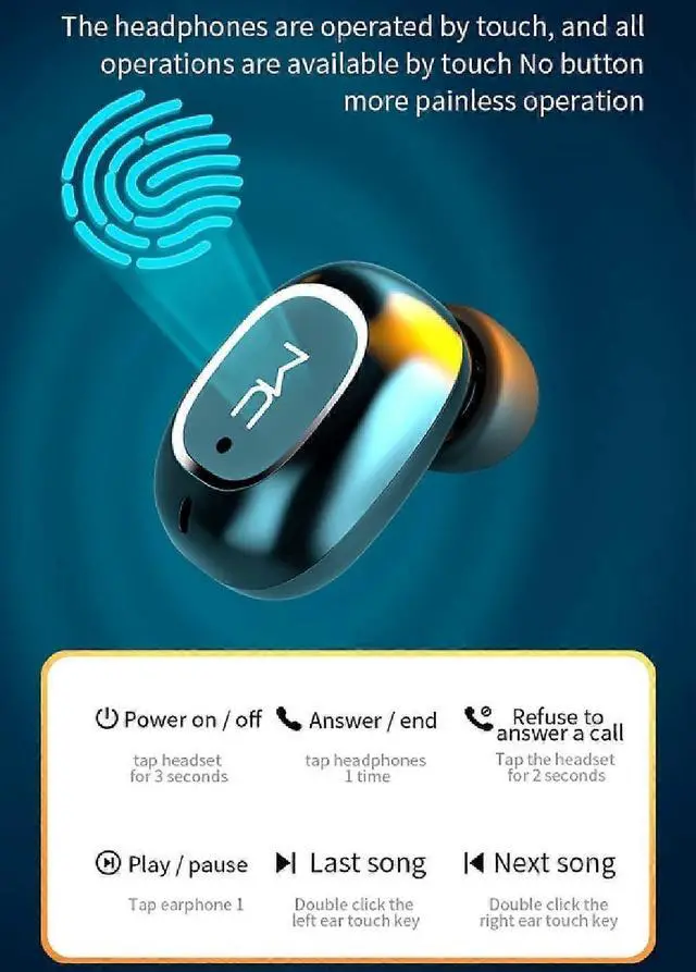 Alt view image 5 of 5 - Wireless Earbuds Bluetooth 5.0 TWS Stereo with Mic, CVC 8.0 Noise Cancelling, 30H Playback (Black)