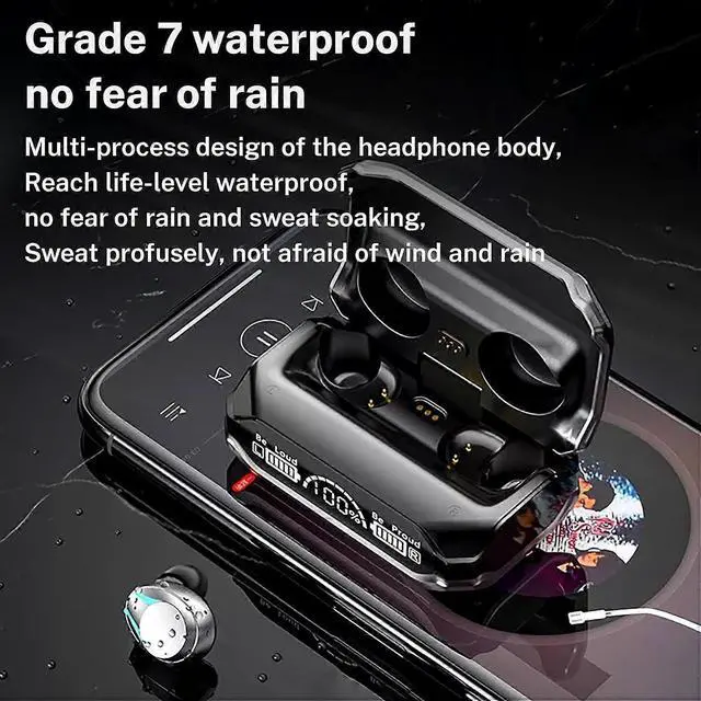 Alt view image 3 of 5 - Bluetooth 5.3 TWS Earbuds, ENC Noise Cancelling & IPX7 Waterproof, 180H Playback (Silver)