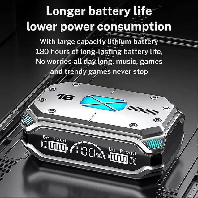 Alt view image 4 of 5 - Bluetooth 5.3 TWS Earbuds, ENC Noise Cancelling & IPX7 Waterproof, 180H Playback (Silver)