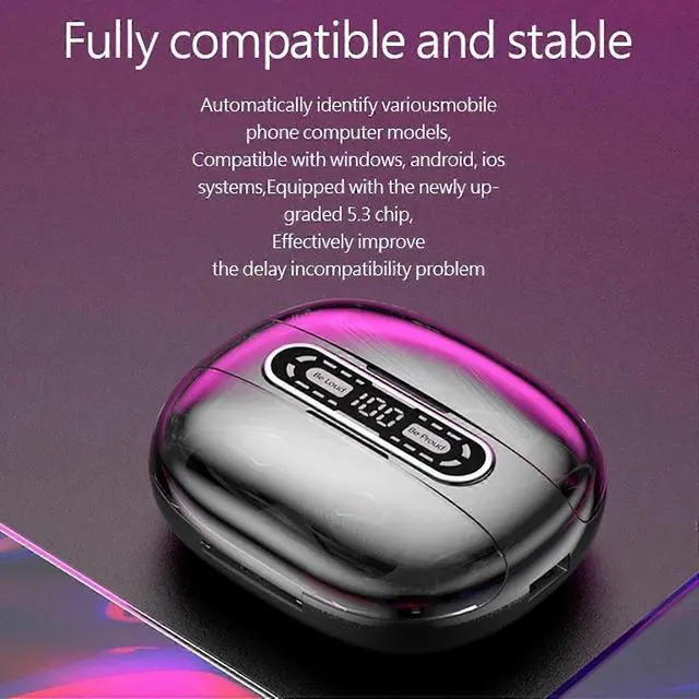 Alt view image 2 of 5 - Bluetooth 5.3 Wireless Earbuds, Digital Display Charging Case, IPX7 Waterproof, 8H Playtime (Orange)