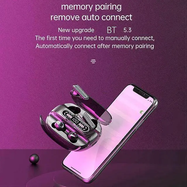 Alt view image 3 of 5 - Bluetooth 5.3 Wireless Earbuds, Digital Display Charging Case, IPX7 Waterproof, 8H Playtime (Orange)