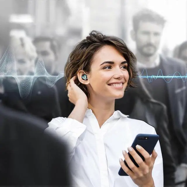 Alt view image 5 of 5 - Bluetooth 5.3 Wireless Earbuds, Digital Display Charging Case, IPX7 Waterproof, 8H Playtime (Orange)