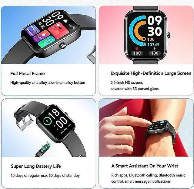 Alt view image 4 of 5 - Ecocleanpath Smart Watch with 2.0" HD Screen, 100 Sports Modes, 10-Day Battery Life, Black - All-Day Health Monitor